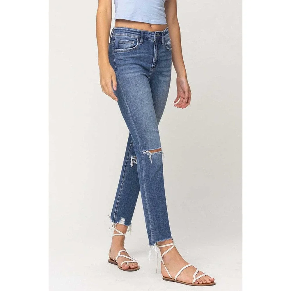 Flying Monkey Holly High Rise Distressed Hem Ankle Slim Straight Jeans - Picture 5 of 9